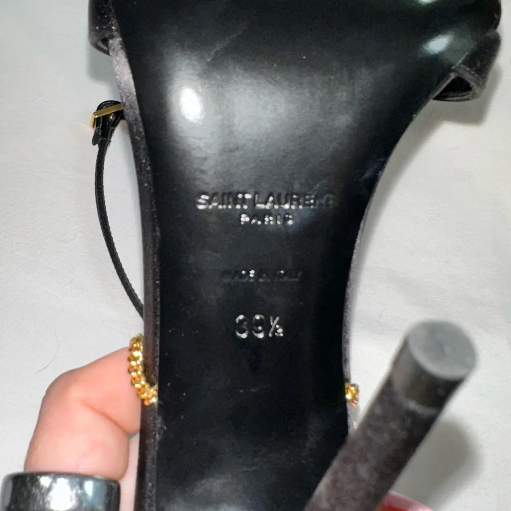 Authentic Saint Laurent Black Satin Chain Heels - Picture 7 of 10